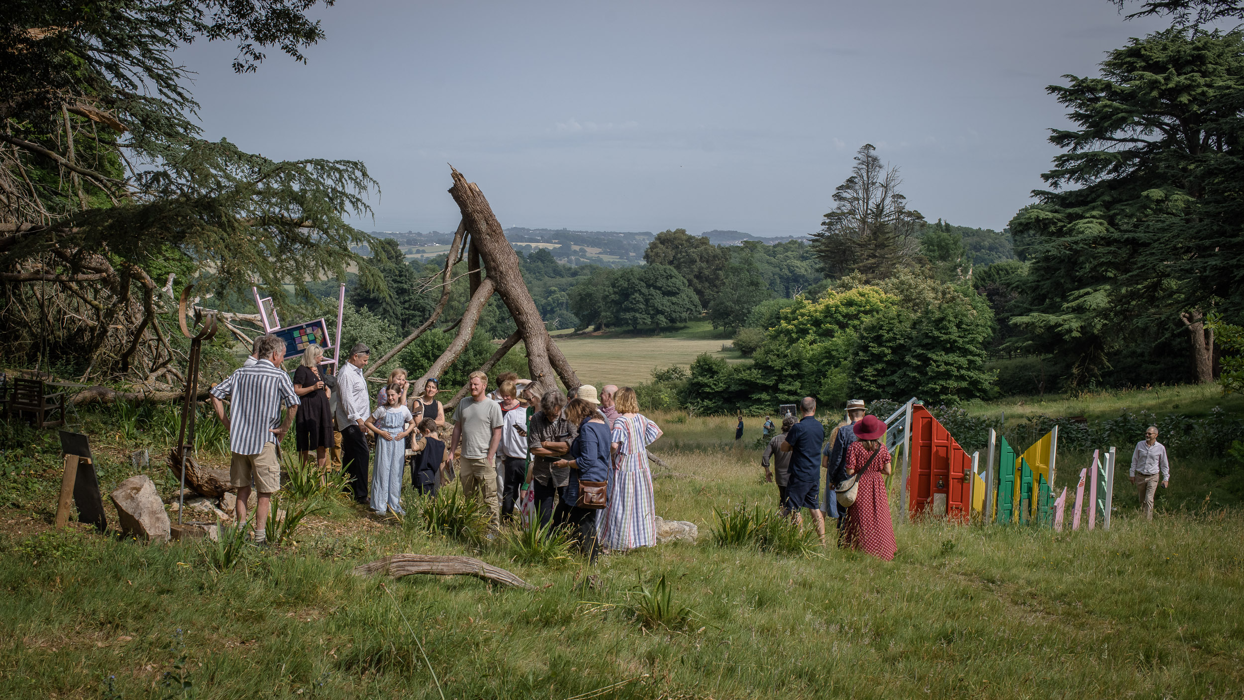 Environmental Art and crowd at Exeter Capability Brown gardens